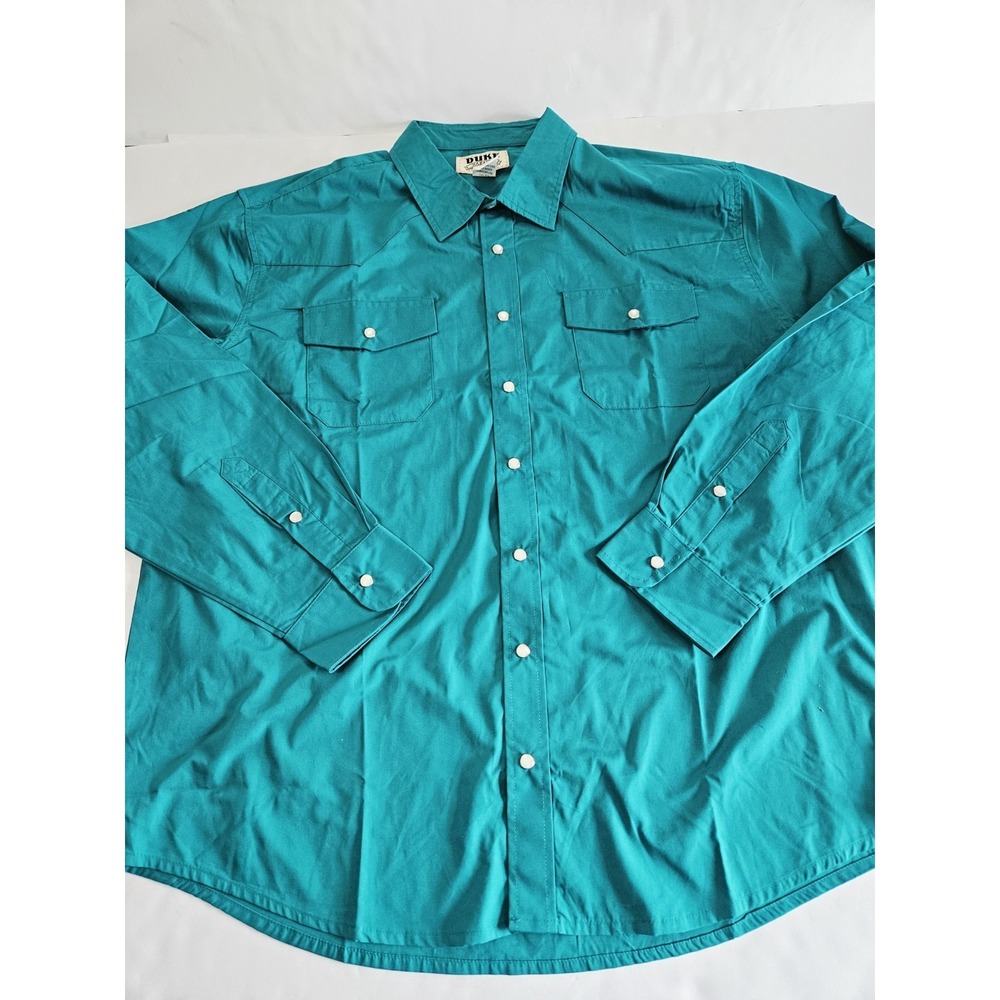 Duke Haband XL Blue/Gray Pearl Snap Button Down Work Shirts Long Sleeve - Picture 4 of 5